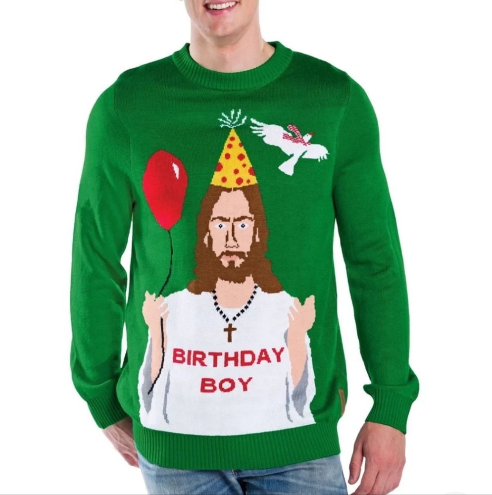 Tipsy Elves Happy Birthday Jesus Birthday Boy Ugly Christmas Sweater M